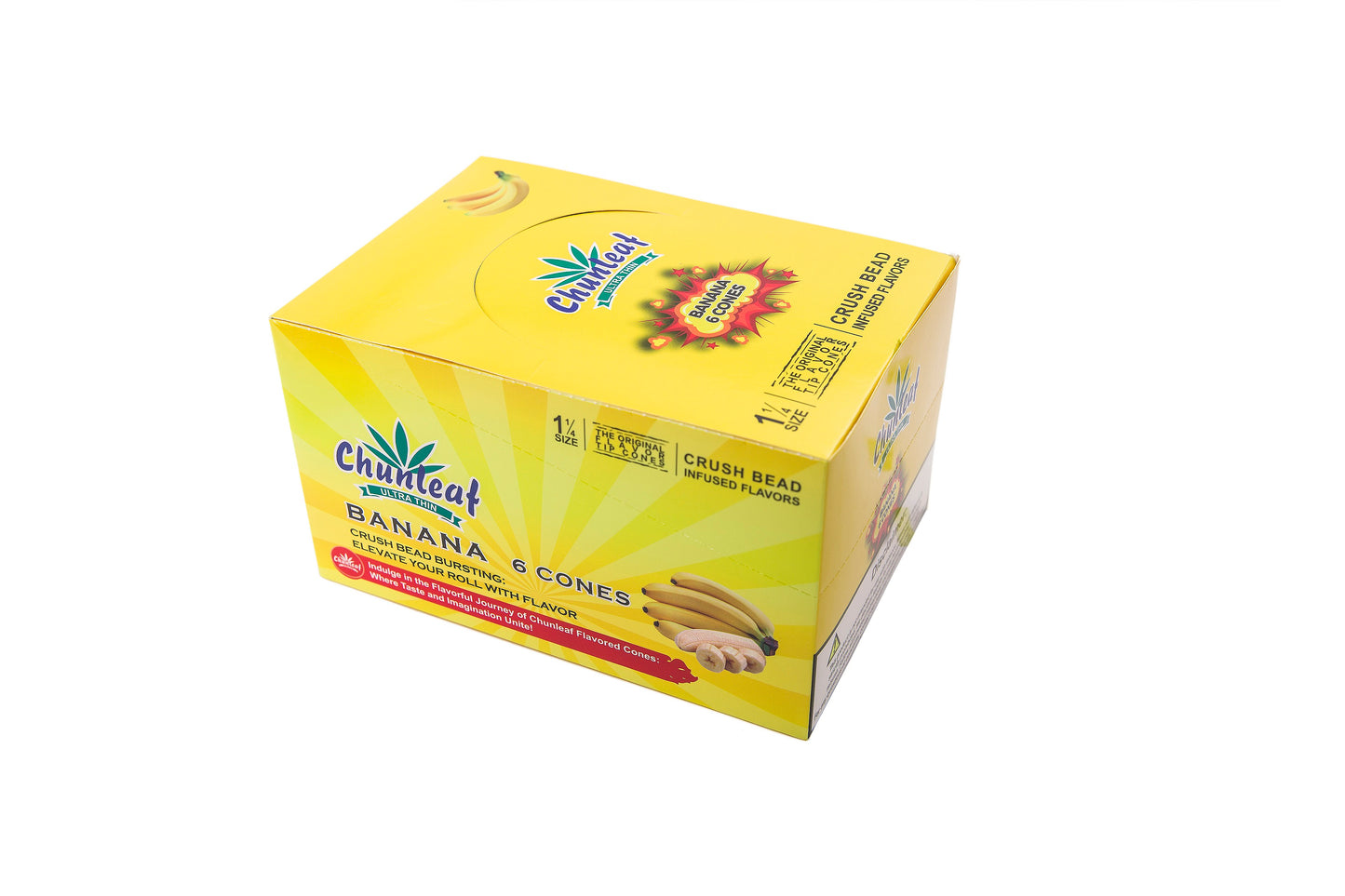 Flavored Pop Cones 1-1/4 Pre-Rolled Cones with Bursting Banana Flavor Bead (1 Case 30 Packs 180 Cones Pop Cones) - Unrefined Rolling Cones Rolling Paper Wraps Slow Burn - (BZS306-BN)