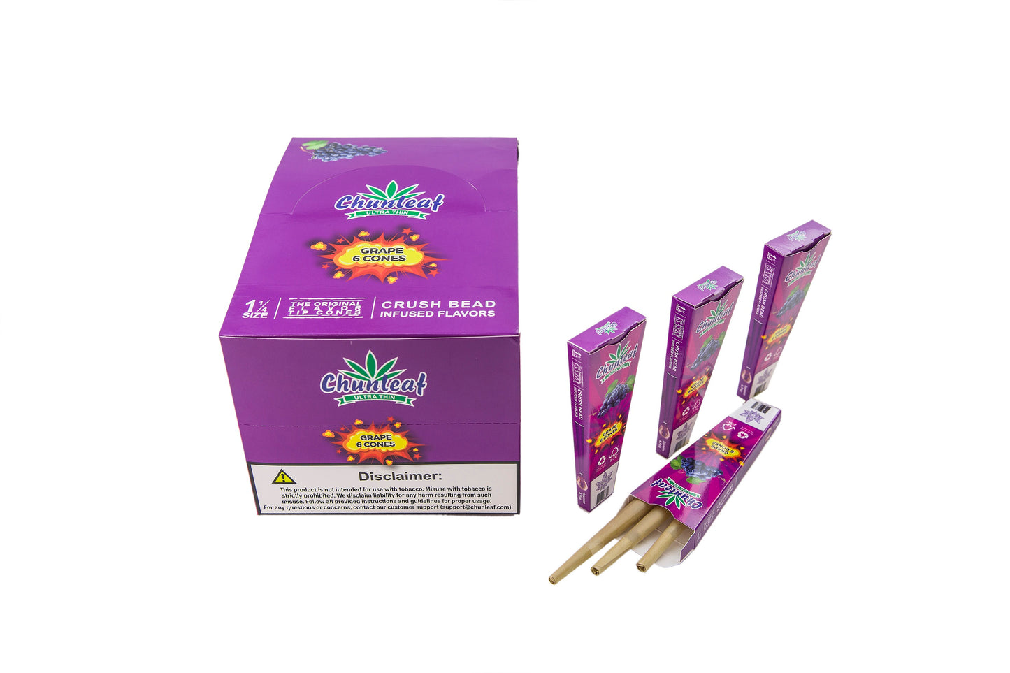 Flavored Pop Cones 1-1/4 Pre-Rolled Cones with Bursting Grape Flavor Bead (1 Case 30 Packs 180 Cones Pop Cones) - Unrefined Rolling Cones Rolling Paper Wraps Slow Burn (BZS306-GR)