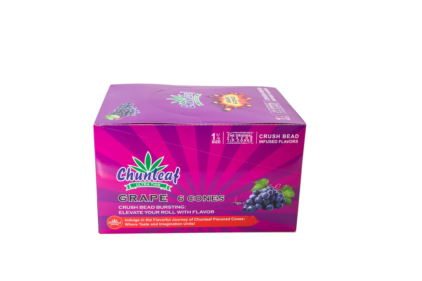 Flavored Pop Cones 1-1/4 Pre-Rolled Cones with Bursting Grape Flavor Bead (1 Case 30 Packs 180 Cones Pop Cones) - Unrefined Rolling Cones Rolling Paper Wraps Slow Burn (BZS306-GR)