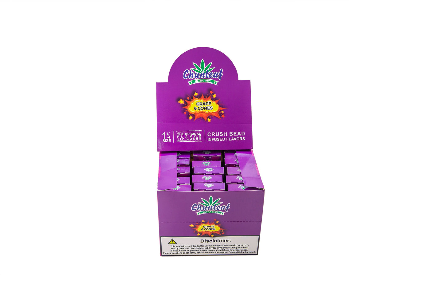 Flavored Pop Cones 1-1/4 Pre-Rolled Cones with Bursting Grape Flavor Bead (1 Case 30 Packs 180 Cones Pop Cones) - Unrefined Rolling Cones Rolling Paper Wraps Slow Burn (BZS306-GR)