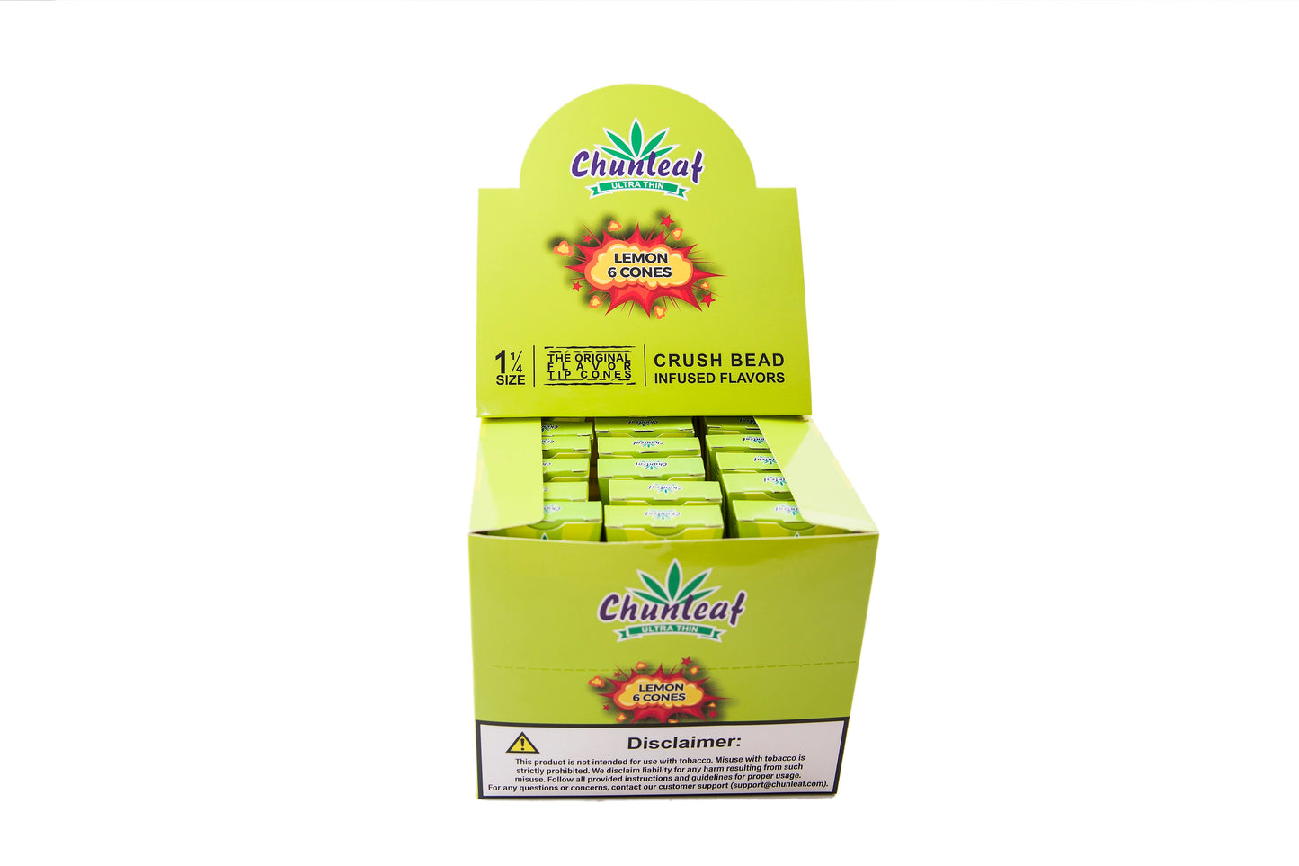 Flavored Pop Cones 1-1/4 Pre-Rolled Cones with Bursting Lemon Flavor Bead (1 Case 30 Packs 180 Cones Pop Cones) - Unrefined Rolling Cones Rolling Paper Wraps Slow Burn (BZS306-LM)