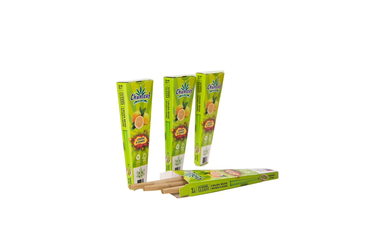 Flavored Pop Cones 1-1/4 Pre-Rolled Cones with Bursting Lemon Flavor Bead (1 Case 30 Packs 180 Cones Pop Cones) - Unrefined Rolling Cones Rolling Paper Wraps Slow Burn (BZS306-LM)