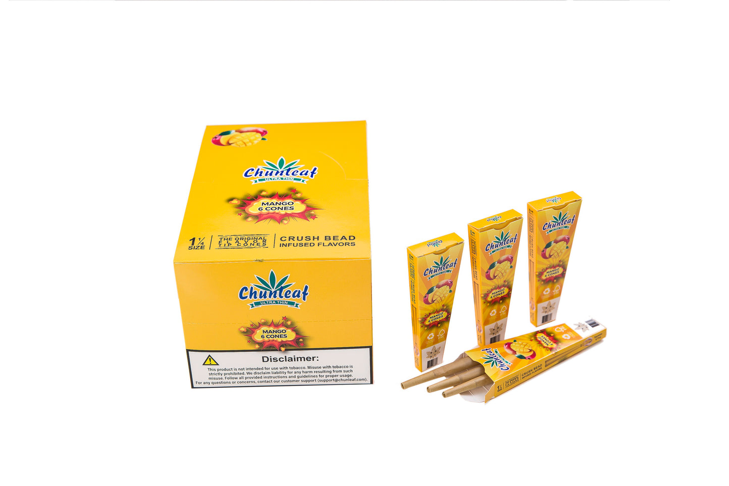 Flavored Pop Cones 1-1/4 Pre-Rolled Cones with Bursting Mango Flavor Bead (1 Case 30 Packs 180 Cones Pop Cones)  - Unrefined Rolling Cones Rolling Paper Wraps Slow Burn (BZS306-MG)