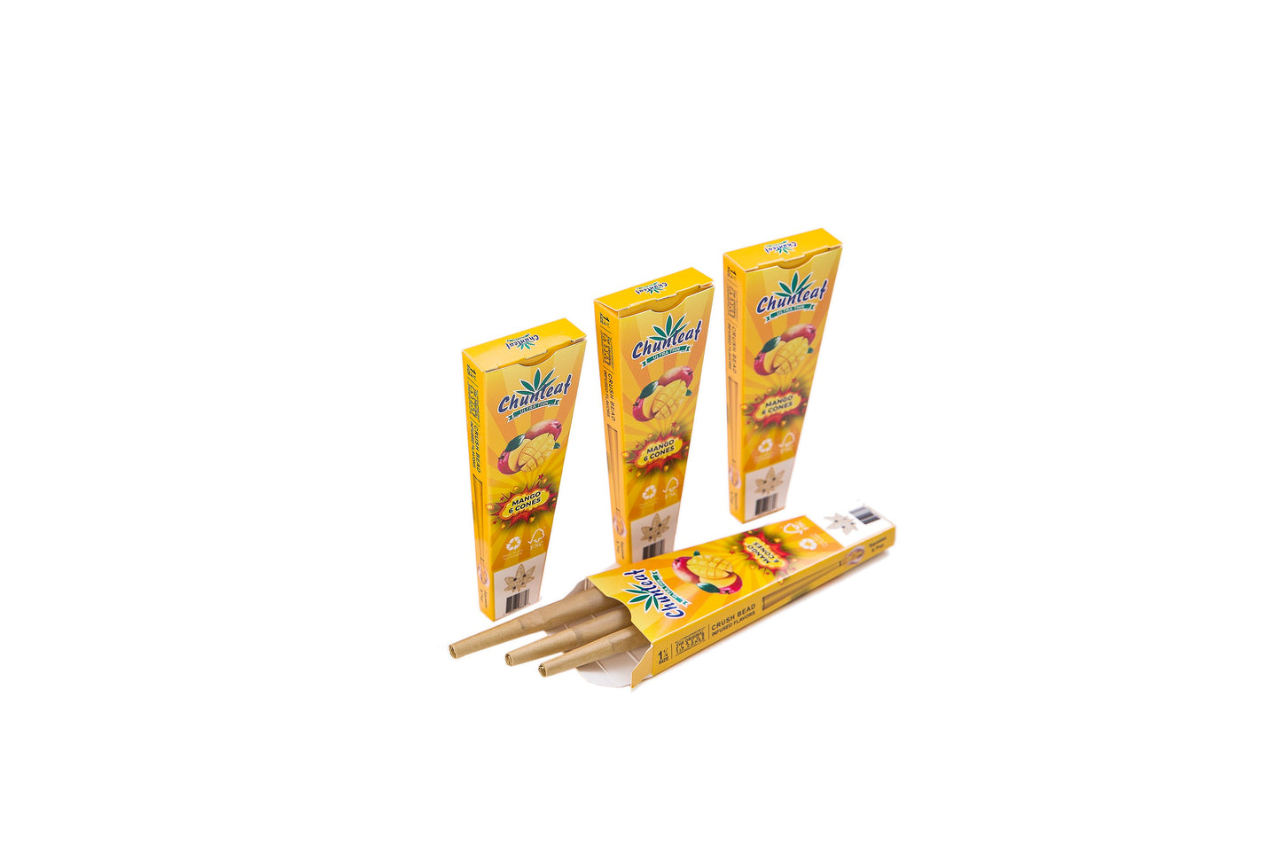 Flavored Pop Cones 1-1/4 Pre-Rolled Cones with Bursting Mango Flavor Bead (1 Case 30 Packs 180 Cones Pop Cones)  - Unrefined Rolling Cones Rolling Paper Wraps Slow Burn (BZS306-MG)