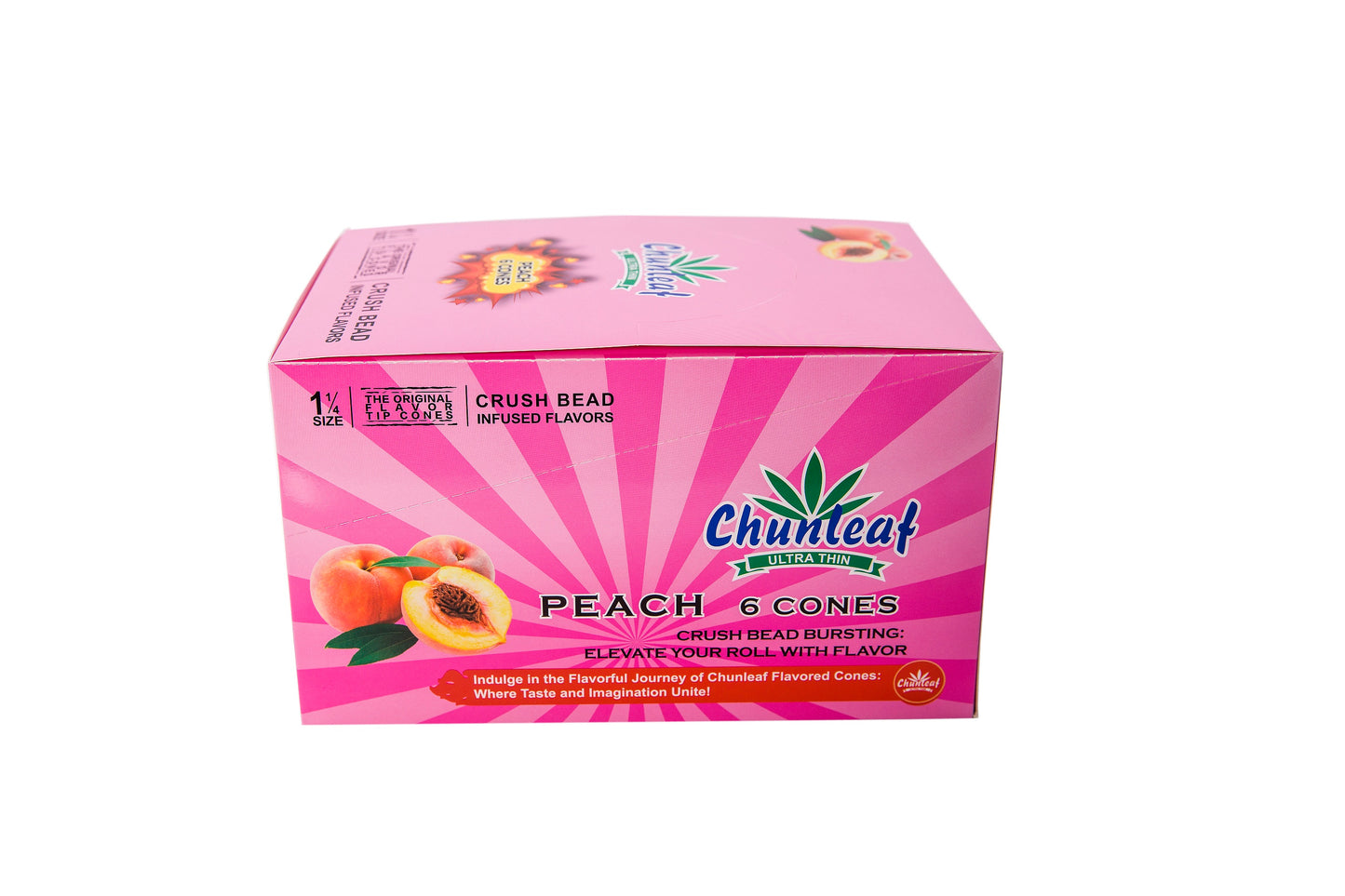 Flavored Pop Cones 1-1/4 Pre-Rolled Cones with Bursting Peach Flavor Bead (1 Case 30 Packs 180 Cones Pop Cones) - Unrefined Rolling Cones Rolling Paper Wraps Slow Burn (BZS306-PE)