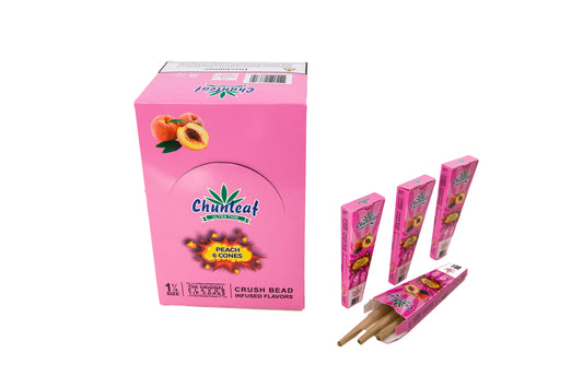 Flavored Pop Cones 1-1/4 Pre-Rolled Cones with Bursting Peach Flavor Bead (1 Case 30 Packs 180 Cones Pop Cones) - Unrefined Rolling Cones Rolling Paper Wraps Slow Burn (BZS306-PE)