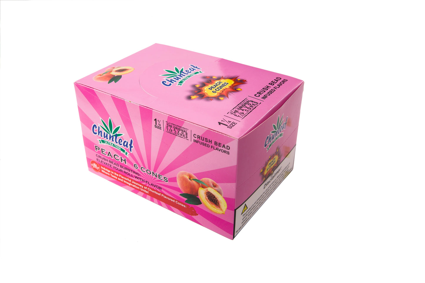 Flavored Pop Cones 1-1/4 Pre-Rolled Cones with Bursting Peach Flavor Bead (1 Case 30 Packs 180 Cones Pop Cones) - Unrefined Rolling Cones Rolling Paper Wraps Slow Burn (BZS306-PE)