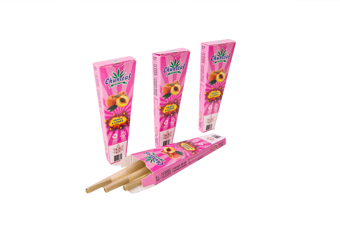 Flavored Pop Cones 1-1/4 Pre-Rolled Cones with Bursting Peach Flavor Bead (1 Case 30 Packs 180 Cones Pop Cones) - Unrefined Rolling Cones Rolling Paper Wraps Slow Burn (BZS306-PE)